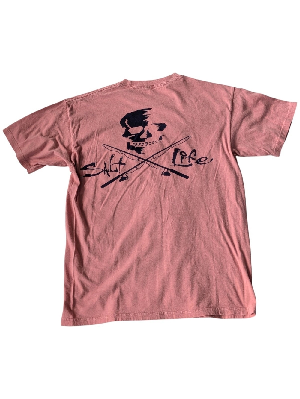 Salt Life Coral Pink Skull & Oars Graphic Tee Mens Medium With Pocket Front